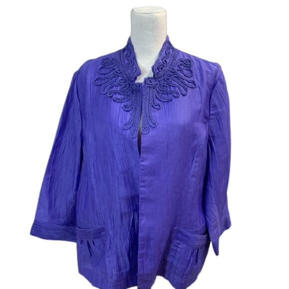 Chico's Linen Embroidered Open Jacket Blazer Purple Medium - Picture 1 of 5